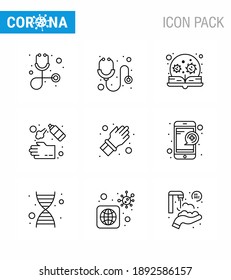 Simple Set of Covid-19 Protection Blue 25 icon pack icon included  glove; soap; learning; hand; hand spray viral coronavirus 2019-nov disease Vector Design Elements