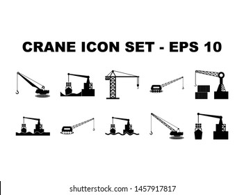 Simple Set of Crane, Construction and  Loading of goods for trade and export impor in the harbor related vector glyph icons. Contain such Icons crane, harbor, vessel.- vector