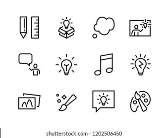 Simple Set of Creativity Related Vector Line Icons. Contains such Icons as Inspiration, Idea, Brain and more. Editable Stroke. 48x48 Pixel Perfect.