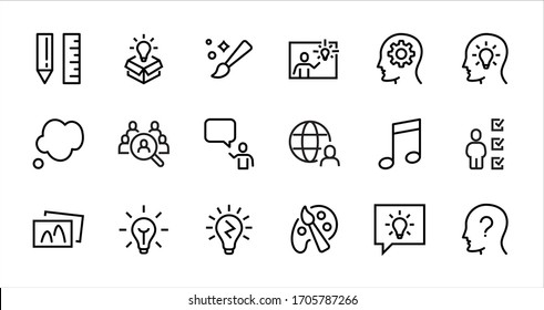 Simple Set of Creativity Related Vector Line Icons. Contains such Icons as Inspiration, Idea, Brain and more. Editable Stroke. 48x48 Pixel Perfect