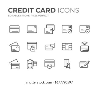 Simple Set of Credit Card Line Icons. Editable Stroke. Pixel Perfect.