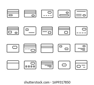 Conjunto simple de iconos de tarjetas de crédito en estilo de línea de moda. Símbolos vectoriales modernos, aislados en un fondo blanco. Envase para pictogramas lineales. Colección de iconos de línea para aplicaciones web y concepto móvil.