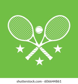 A simple set of crossed tennis rackets in vector format over a lime green background.