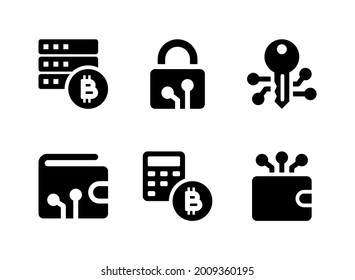 Simple Set of Crypto Related Vector Solid Icons. Contains Icons as Digital Wallet, Encrypted Data, Bitcoin Servers and more.