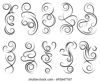 Simple set of curls and scrolls. Decorative elements for frames. Elegant swirl vector illustration. 