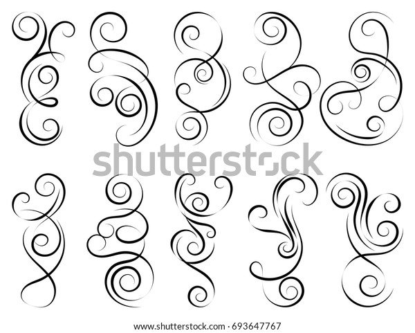 Simple set of curls and\
scrolls. Decorative elements for frames. Elegant swirl vector\
illustration. 