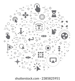 Simple Set of cursors and selection Related Vector Line Illustration. Contains such Icons as pointer, click, mouse, arrows, icon, interface, wireframe, computer  and Other Elements. 