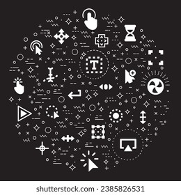 Simple Set of cursors and selection Related Vector Line Illustration. Contains such Icons as pointer, click, mouse, arrows, icon, interface, wireframe, computer  and Other Elements. 