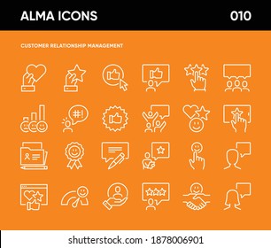 Simple Set of Customer Relationship Management Related Vector Line Icons. Contains such Icons as Customer Review, Feedback, User Rating, Testimonials, Thumbs Up and more. 64x64 Pixel Perfect.
