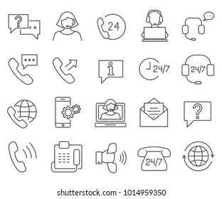 Simple Set of customer service Related Vector Line Icons. Contains such Icons as support, telephone line, manager, operator, feedback, questions and answers and more. 