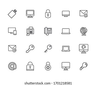 Simple set of cyber icons in trendy line style. Modern vector symbols, isolated on a white background. Linear pictogram pack. Line icons collection for web apps and mobile concept.