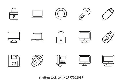 Simple conjunto de iconos cibernéticos en estilo de línea de moda. Símbolos vectoriales modernos, aislados en un fondo blanco. Envase para pictogramas lineales. Colección de iconos de línea para aplicaciones web y concepto móvil.