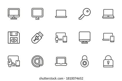 Simple conjunto de iconos cibernéticos en estilo de línea de moda. Símbolos vectoriales modernos, aislados en un fondo blanco. Envase para pictogramas lineales. Colección de iconos de línea para aplicaciones web y concepto móvil.