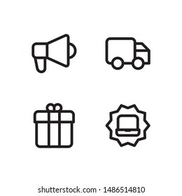 Simple Set of cyber monday Related Vector Line Icons. Contains such Icons as megaphone, delivery truck, gift, sale.