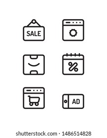Simple Set of cyber monday Related Vector Line Icons. Contains such Icons as sale, website, package, bargains, website, ad.