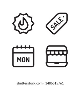 Simple Set of cyber monday Related Vector Line Icons. Contains such Icons as hot deal, sale tag, monday, online store.