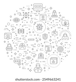 Simple Set of Cyber security Related Vector Line Illustration. Contains such Icons as protection, virus, hacking, hacker, bug, antivirus, cyber lock, network, spam and more.