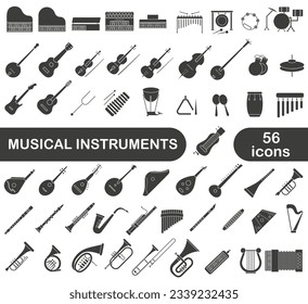 A simple set of dark hollow musical instruments. Images of various musical instruments. EPS 10.