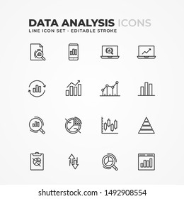 Conjunto simple de iconos de línea de vectores relacionados con análisis de datos. Trazo editable