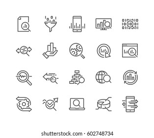 Simple Set of Data Analysis Related Vector Line Icons. 
Contains such Icons as Charts, Graphs, Traffic Analysis, Big Data and more.
Editable Stroke. 48x48 Pixel Perfect. - Shutterstock ID 602748734