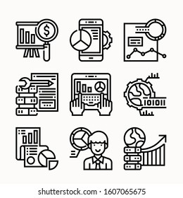 simple set data analytic Line icons Pack vector