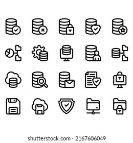 simple set of data management icon with line style. Contains such icon as hosting, server, database and more. Pixel perfect icon. 32 px grid. Editable stroke