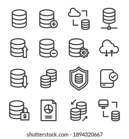 Conjunto simple de iconos de esquema relacionados con la base de datos. Elementos para el concepto móvil y aplicaciones web. Iconos vectoriales de línea delgada para el diseño y desarrollo de sitios web, desarrollo de aplicaciones. Paquete premium.