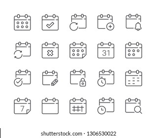 Simple Set of Date and Calendar Line Icon. Editable Stroke