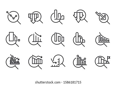 Simple set of decrease modern thin line icons. Trendy design. Pack of stroke icons. Vector illustration isolated on a white background. Premium quality symbols.