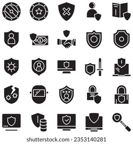 Conjunto simple de iconos vectores de línea relacionados con la defensa. Contiene iconos como Seguridad del equipo, Paraguas, Escudo y más