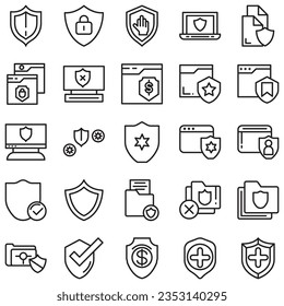 Simple Set of Defense Related Line Vector Icons. Contains Icons such as Computer Security, Umbrella, Shield and more