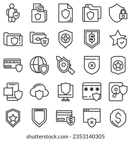 Simple Set of Defense Related Line Vector Icons. Contains Icons such as Computer Security, Umbrella, Shield and more