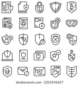 Simple Set of Defense Related Line Vector Icons. Contains Icons such as Computer Security, Umbrella, Shield and more