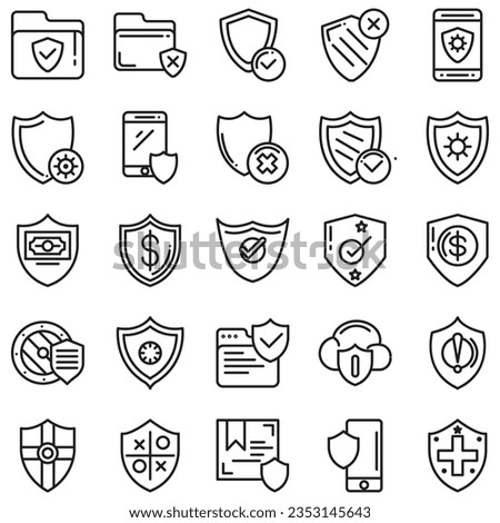 Simple Set of Defense Related Line Vector Icons. Contains Icons such as Computer Security, Umbrella, Shield and more