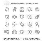 Simple Set of Defense Related Vector Line Icons. Contains such Icons as Computer Security, Umbrella, Shield and more. Editable Stroke. 48x48 Pixel Perfect.