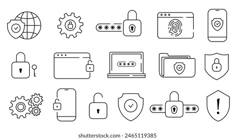 Simple Set of Defense Related Vector Line Icons. Safety, security, protection thin line icons. For website marketing design, logo, app, template, ui, etc.