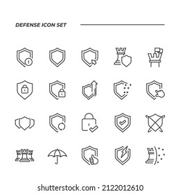 simple set of Defense vector icons with editable line styles covering Computer Security, Umbrella, Shield and other. isolated on white background. 