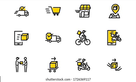 
Simple Set of Delivery  Line Icons

.contains a bicycle courier icon, delivery car, shopping basket and others.vector illustration