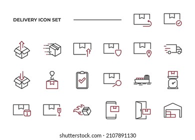 simple set of Delivery vector icons with editable line styles covering return, expedition, fast delivery and other. isolated on white background. 