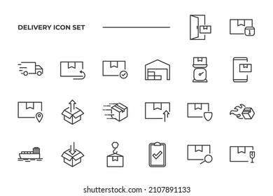 simple set of Delivery vector icons with editable line styles covering return, expedition, fast delivery and other. isolated on white background. 