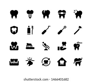 Simple Set of Dental Related Vector Glyph Icons. Contains such Icons as tooth, gum, toothbrush, floss and More. pixel perfect vector icons based on 32px grid. Well Organized and Layered