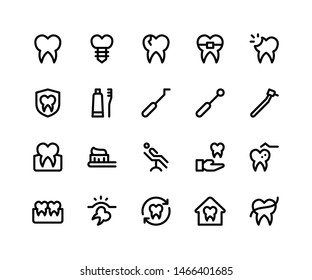 Simple Set of Dental Related Vector Line Icons. Contains such Icons as tooth, gum, toothbrush, floss and More. pixel perfect vector icons based on 32px grid. Editable Strokes