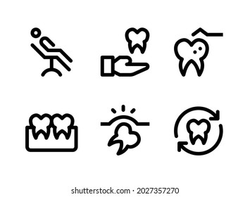 Simple Set of Dental Related Vector Line Icons. Contains Icons as Dental Chair, Plaque Removal, Gum Teeth, Recycling and more.