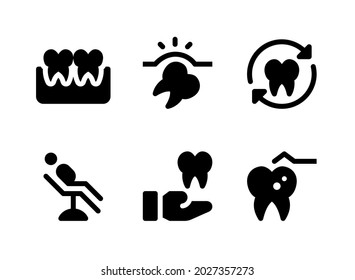 Simple Set of Dental Related Vector Solid Icons. Contains Icons as Recycling, Dental Chair, Plaque Removal, Gum Teeth and more.