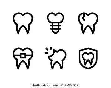 Simple Set of Dental Related Vector Line Icons. Contains Icons as Teeth, Implant, Decay, Braces and more.