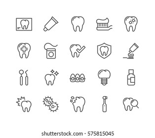Simple Set of Dentist Related Vector Line Icons. 
Contains such Icons as Implant, Electric Toothbrush, Floss and more.
Editable Stroke. 48x48 Pixel Perfect.