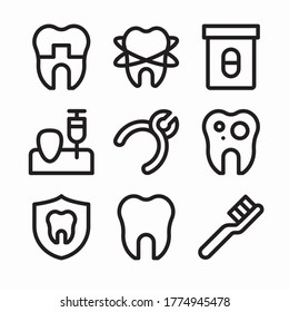 Iconos de línea de vectores de dentista simple
