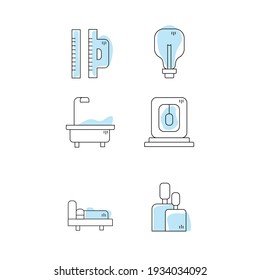 Simple set of design apartment or repair. Vector line icons with blue spots.