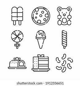 Simple Set Dessert and Candies Vector line Icons