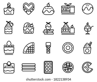 Simple set of dessert on white background, such as cake, crepe, snack ,donut and cream.